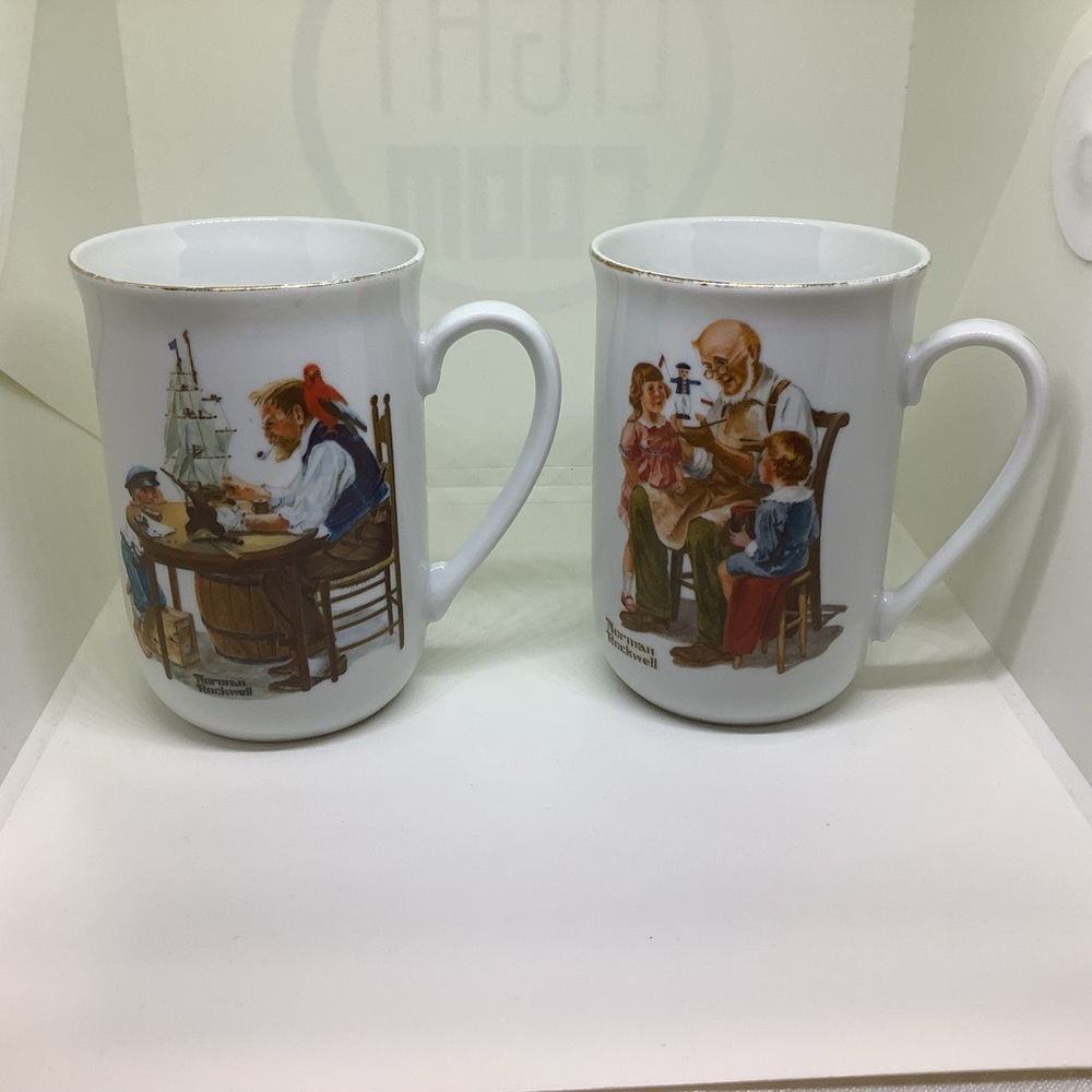 Norman Rockwell Charming Porcelain Mugs The Toymaker and For A Good Boy